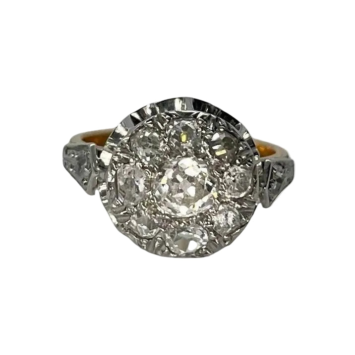 Bague Vintage or jaune platine et diamants 1,1 ct - Castafiore