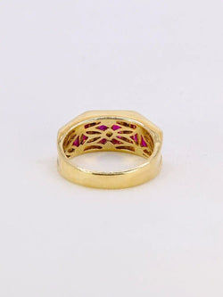 Bague vintage or jaune rubis calibrés diamants - Castafiore
