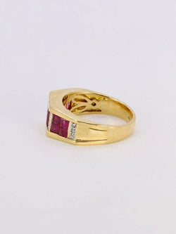 Bague vintage or jaune rubis calibrés diamants - Castafiore