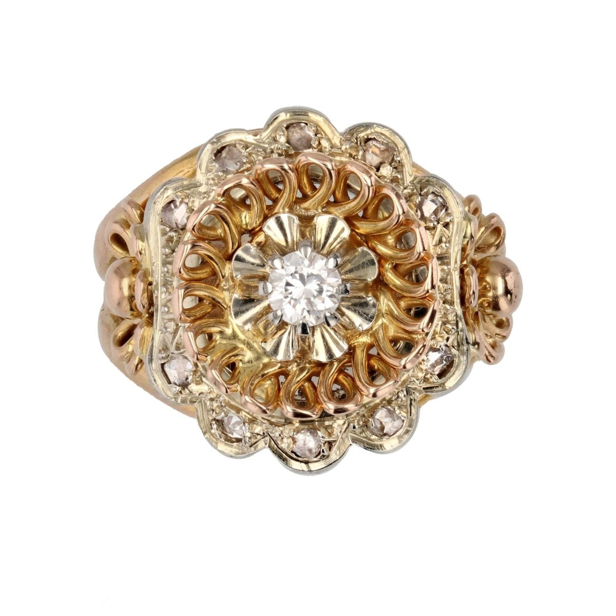 Bague vintage or rose et diamants - Castafiore