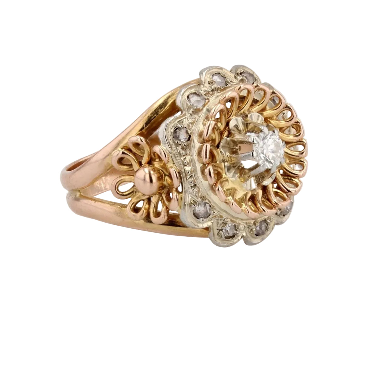 Bague vintage or rose et diamants - Castafiore
