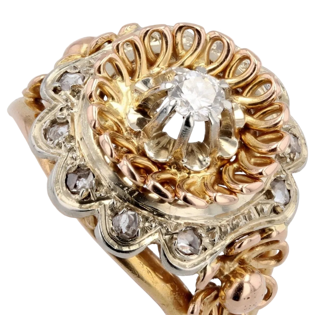 Bague vintage or rose et diamants - Castafiore