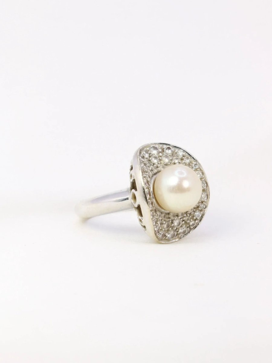 Bague vintage perle akoya diamants - Castafiore