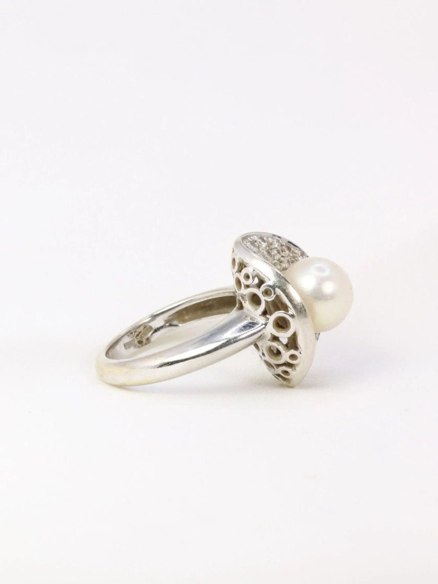 Bague vintage perle akoya diamants - Castafiore