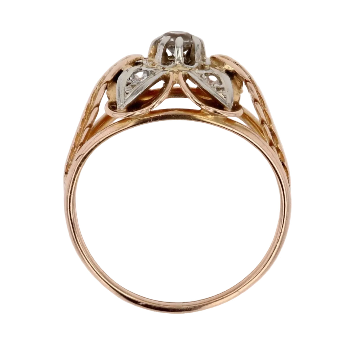 Bague vintage plumes et trèfle or rose - Castafiore