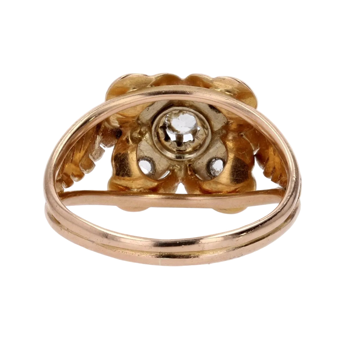 Bague vintage plumes et trèfle or rose - Castafiore