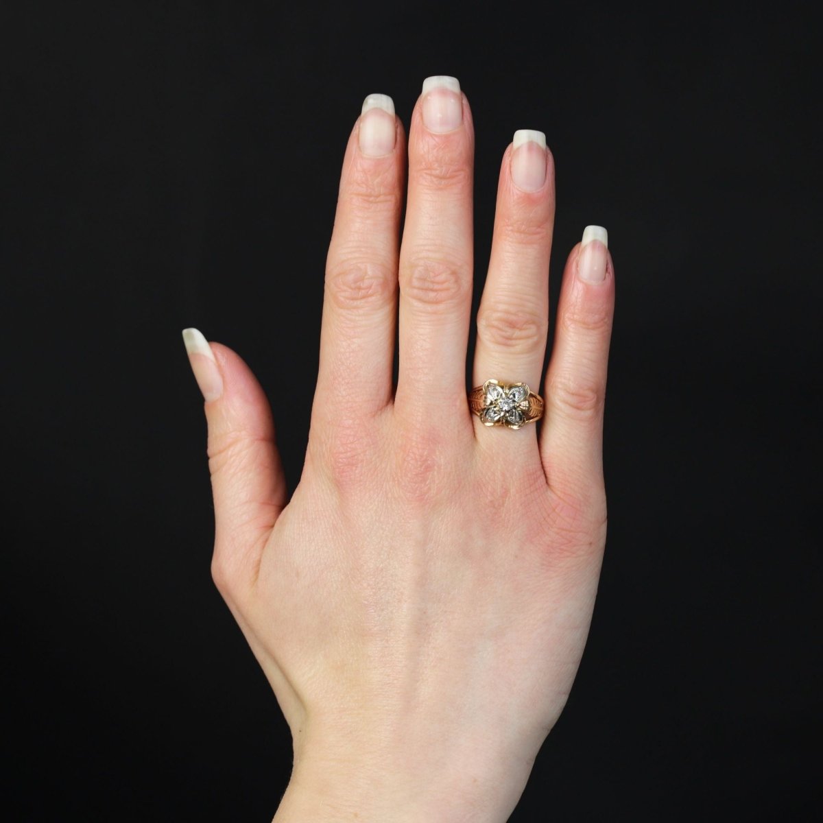 Bague vintage plumes et trèfle or rose - Castafiore