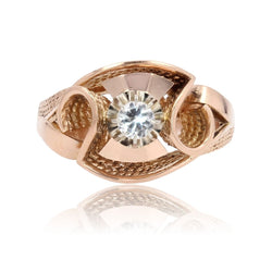 Bague VINTAGE Rétro en or rose et saphir blanc - Castafiore