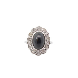 Bague vintage saphir cabochon et diamants en platine - Castafiore