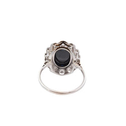 Bague vintage saphir cabochon et diamants en platine - Castafiore