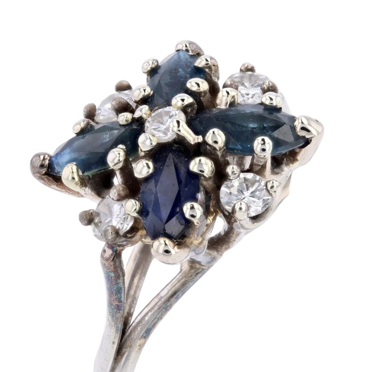 Bague vintage saphir diamants flocon - Castafiore