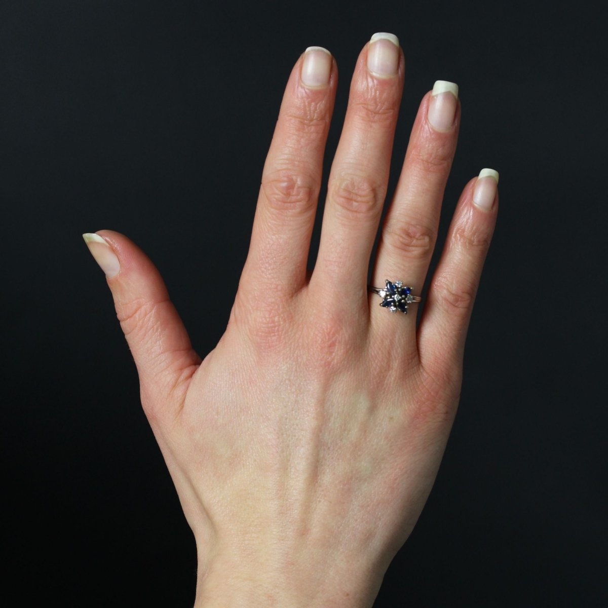 Bague vintage saphir diamants flocon - Castafiore