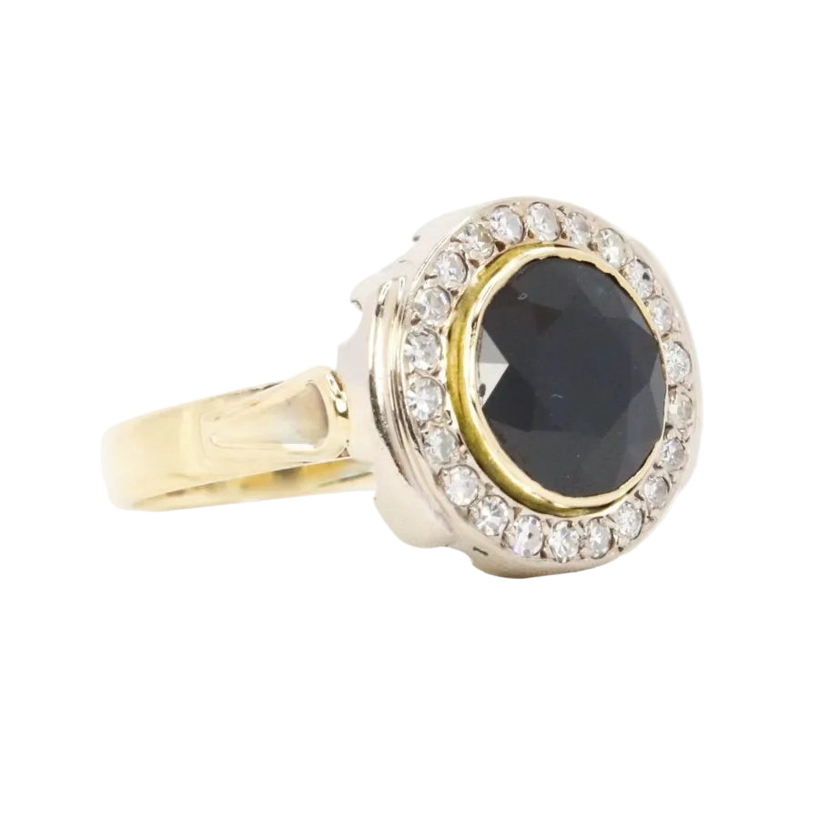Bague vintage saphir entourage diamants - Castafiore