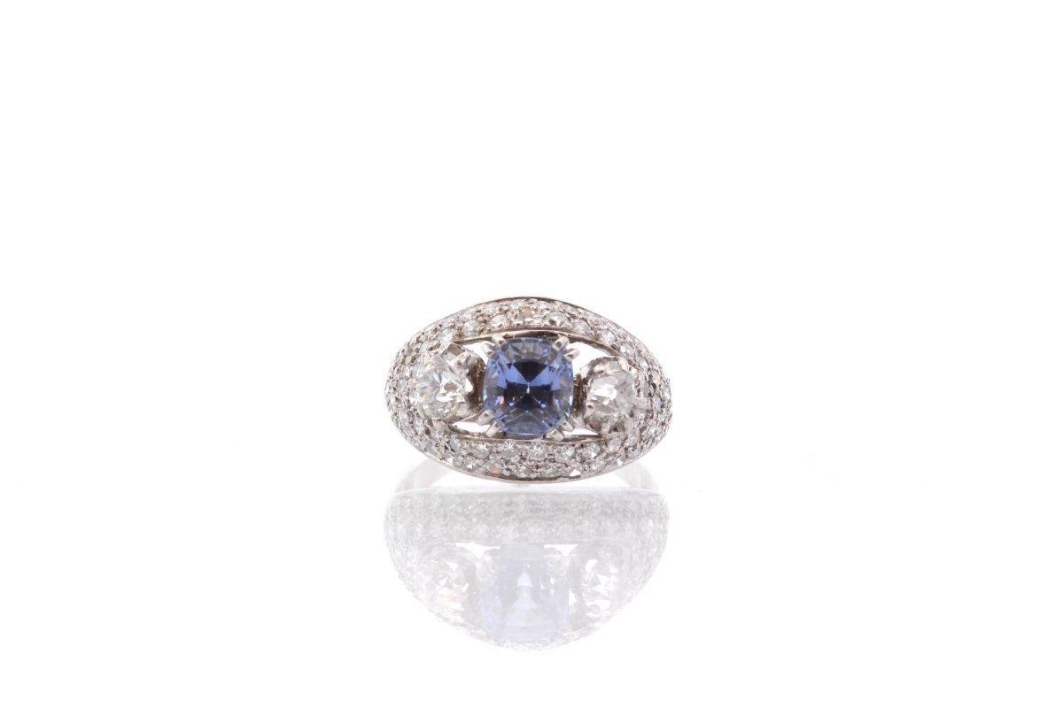 Bague vintage saphir et diamants en or 18k - Castafiore