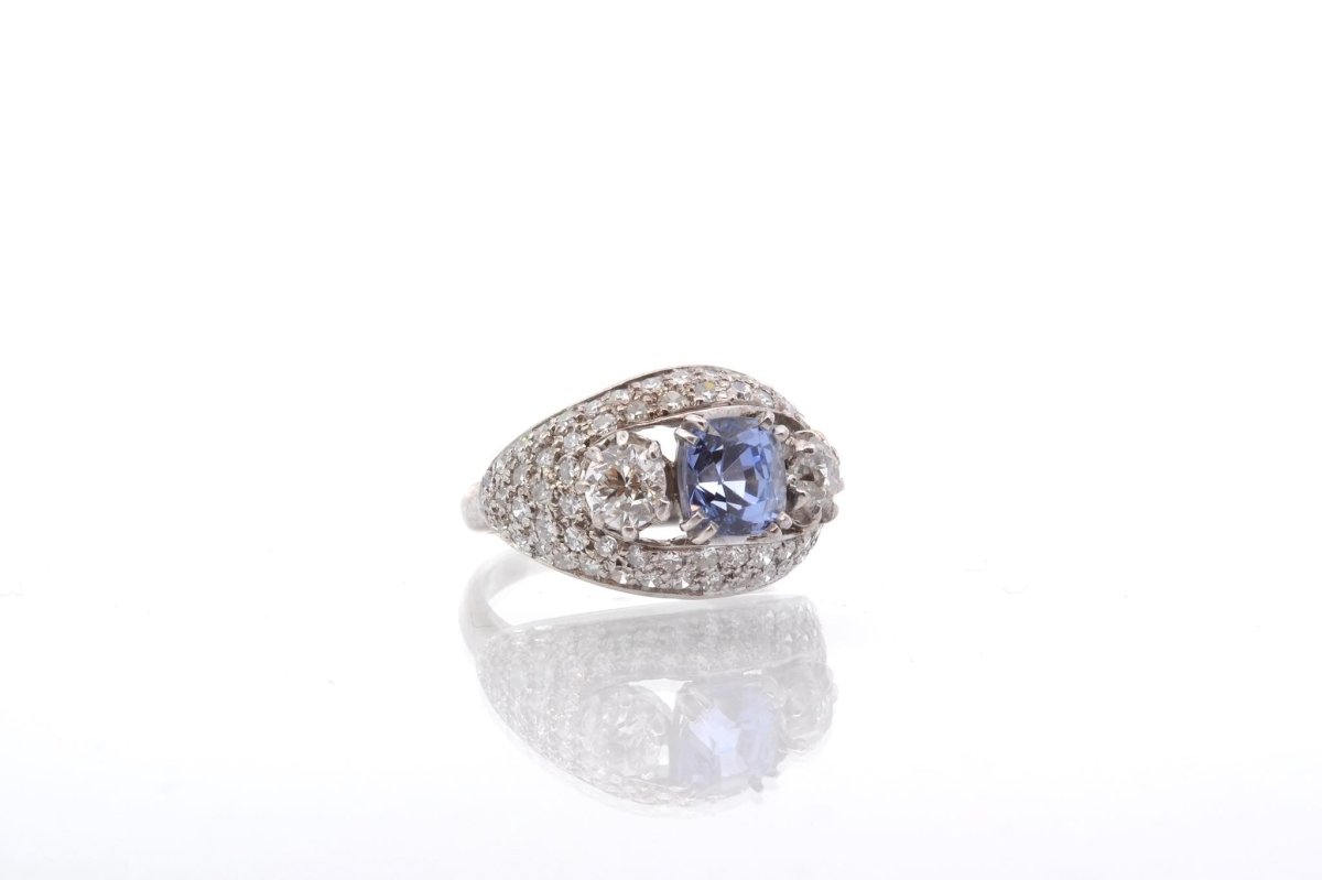 Bague vintage saphir et diamants en or 18k - Castafiore