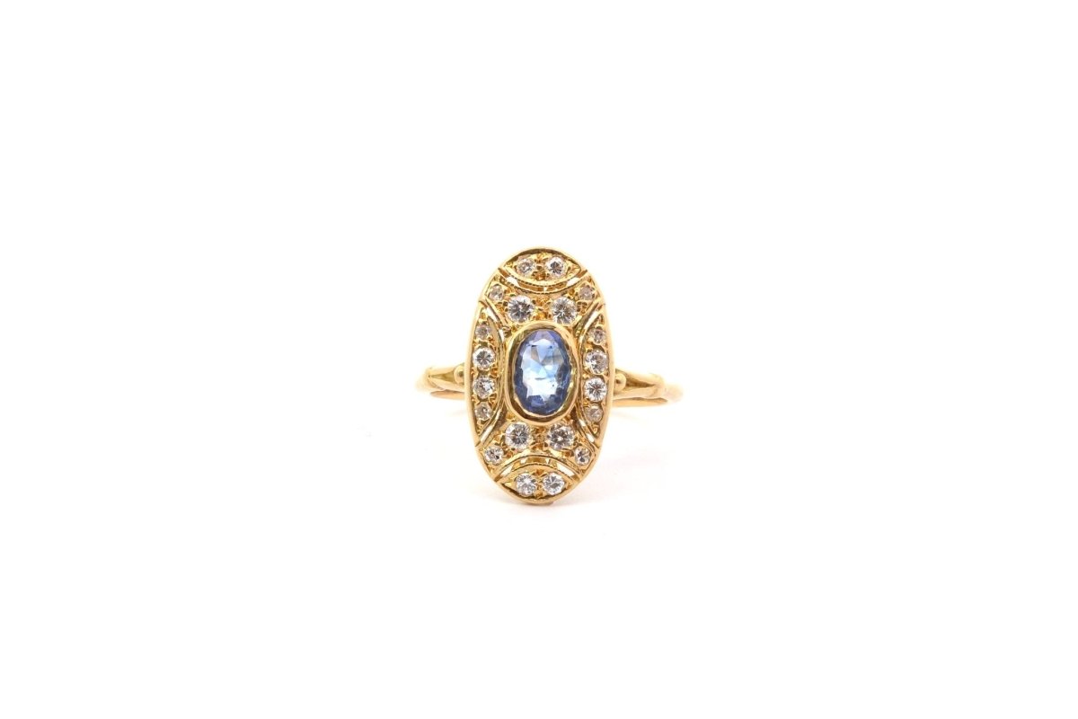 Bague vintage saphir et diamants en or 18k - Castafiore