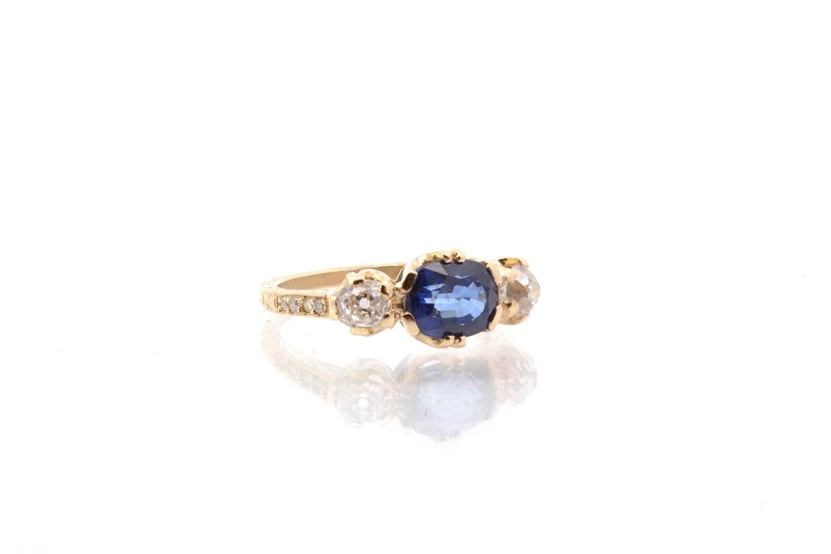 Bague vintage saphir et diamants en or 18k - Castafiore