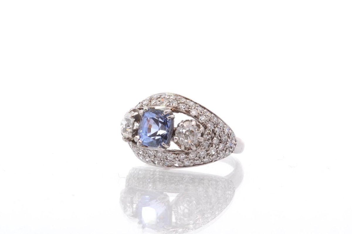 Bague vintage saphir et diamants en or 18k - Castafiore