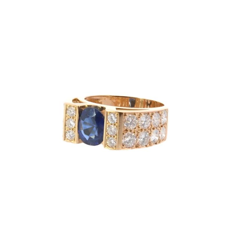Bague vintage saphir et diamants en or jaune 18k - Castafiore