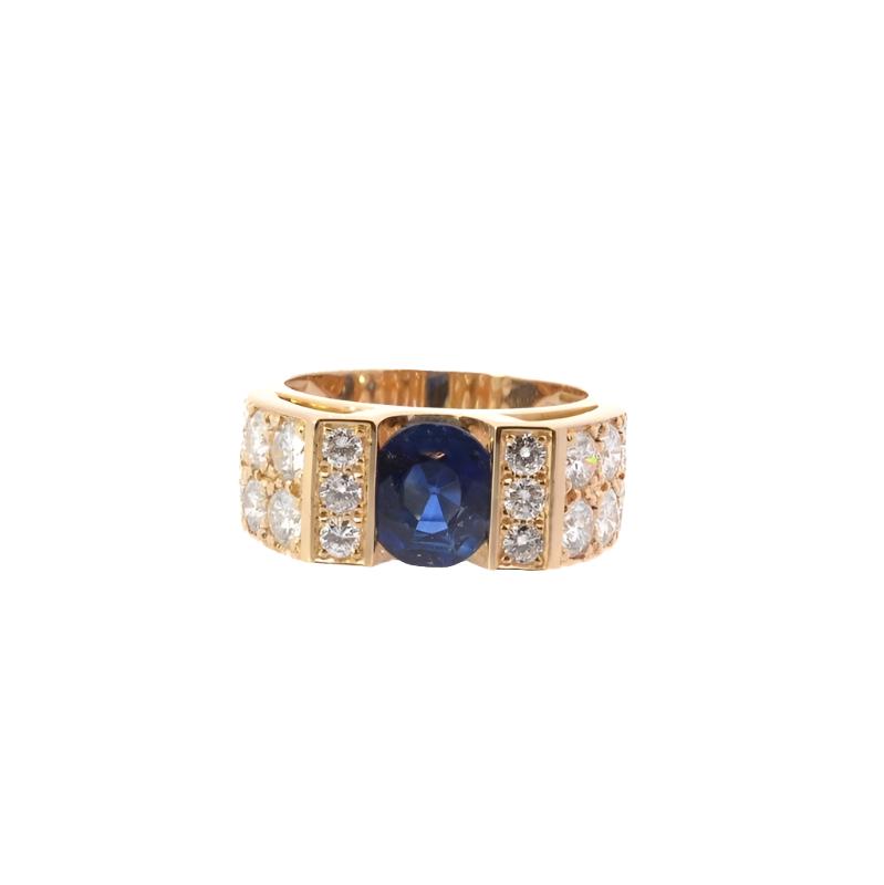 Bague vintage saphir et diamants en or jaune 18k - Castafiore