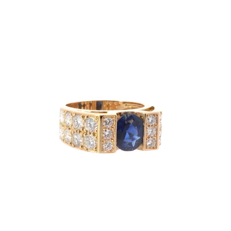 Bague vintage saphir et diamants en or jaune 18k - Castafiore