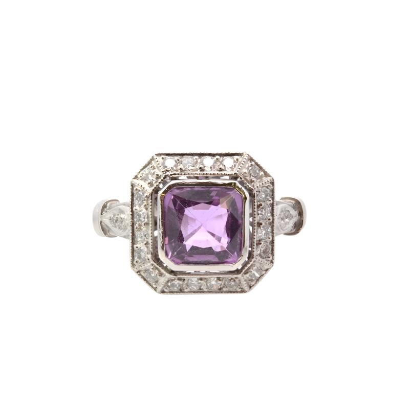 Bague vintage saphir et diamants en platine - Castafiore