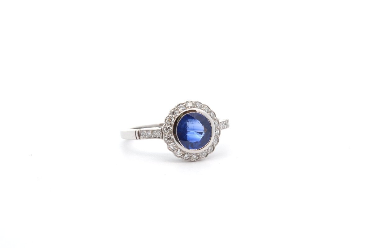 Bague vintage saphir et diamants en platine - Castafiore