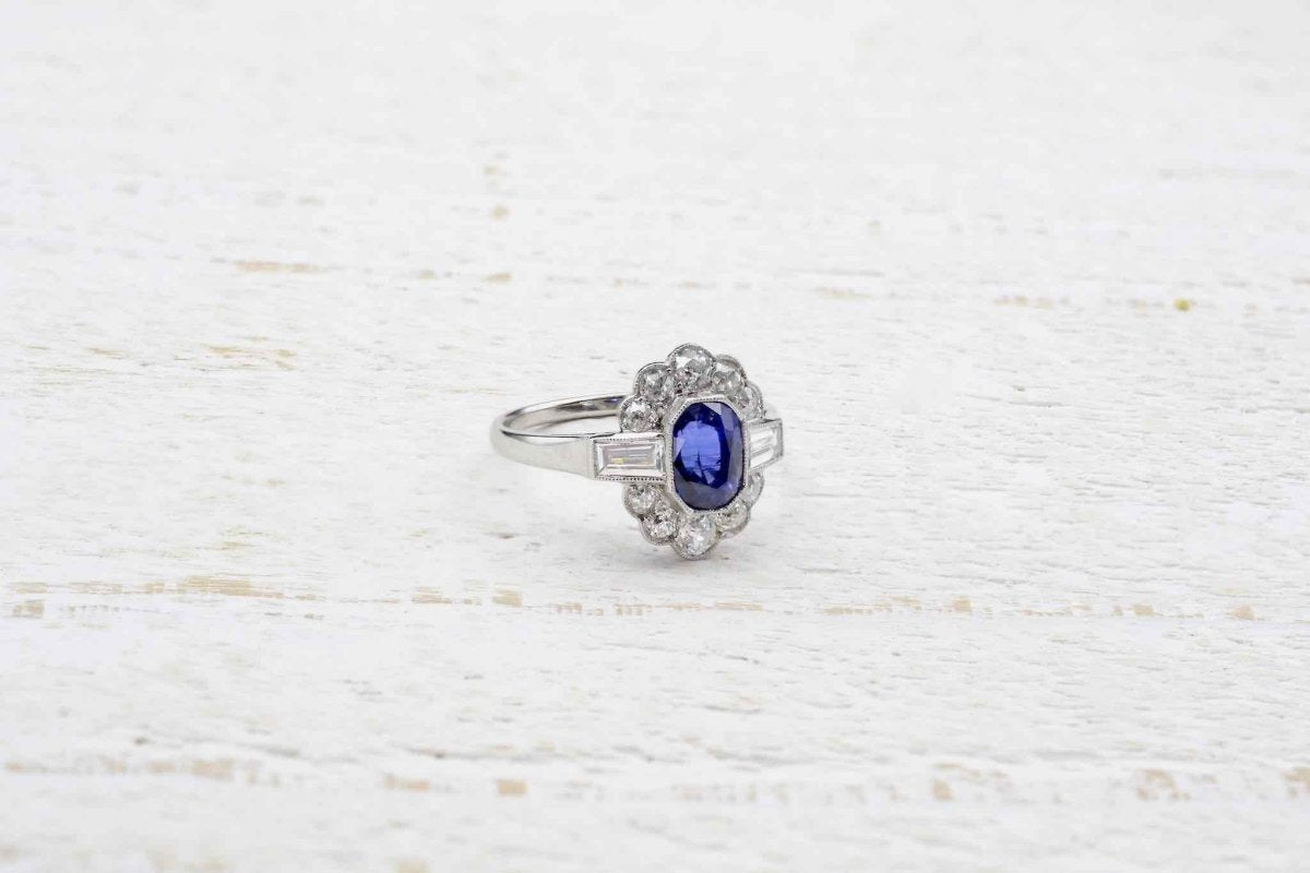 Bague vintage saphir et diamants en platine - Castafiore