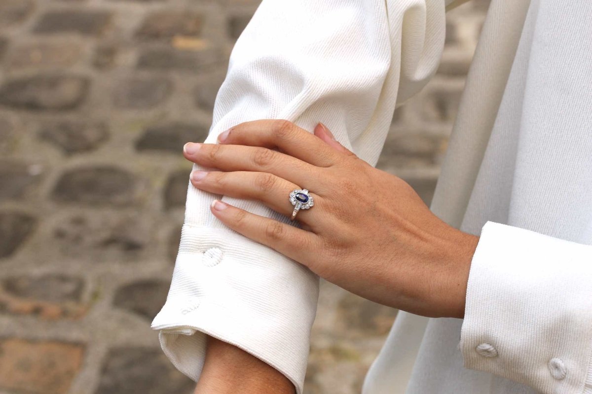Bague vintage saphir et diamants en platine - Castafiore