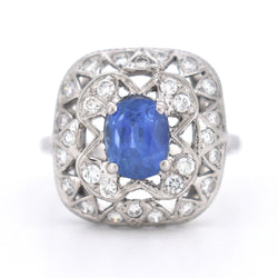 Bague Vintage Saphir et Diamants, Style Art Déco - Castafiore