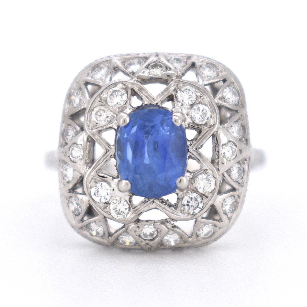 Bague Vintage Saphir et Diamants, Style Art Déco - Castafiore