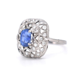 Bague Vintage Saphir et Diamants, Style Art Déco - Castafiore