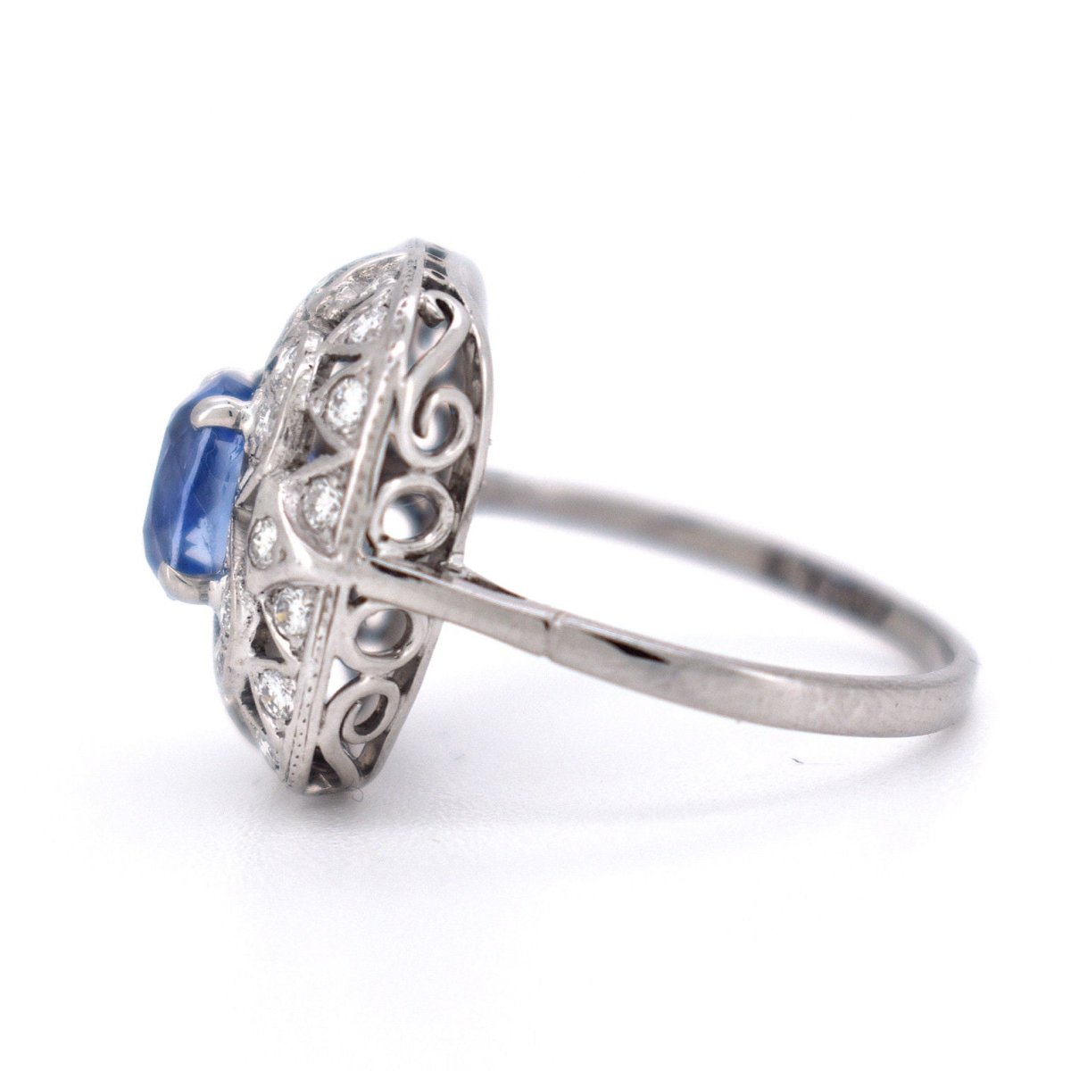 Bague Vintage Saphir et Diamants, Style Art Déco - Castafiore