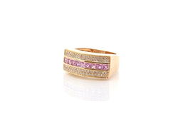 Bague vintage saphirs roses et diamants en or - Castafiore
