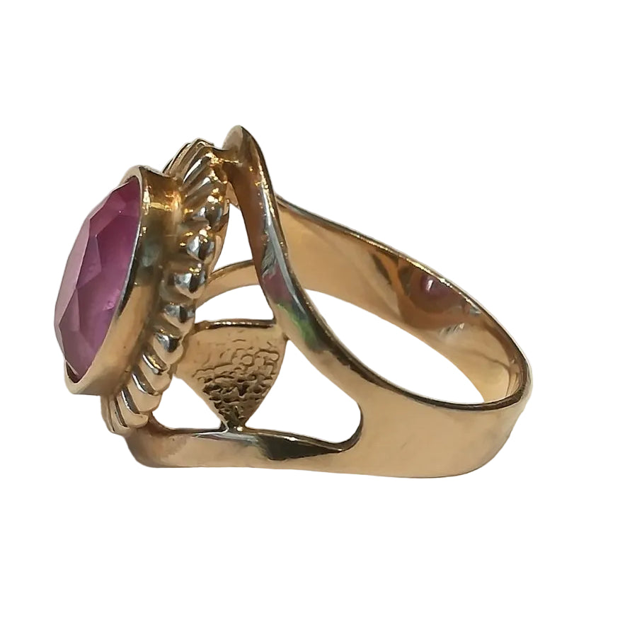 Bague vintage Soviétique Or Jaune Pierre Rose - Castafiore