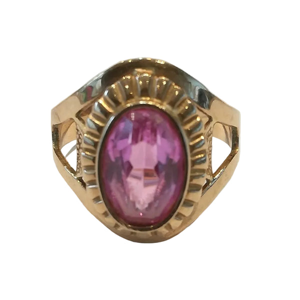 Bague Ancienne En Or Rose Sertie D'une Améthyste Et De Perles - Bijou Vintage Occasion