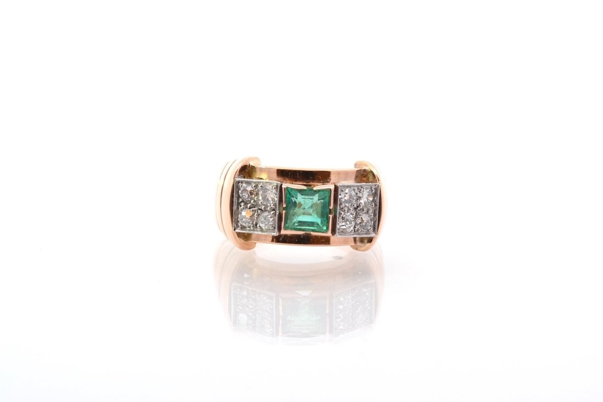 Bague vintage tank émeraude et diamants - Castafiore