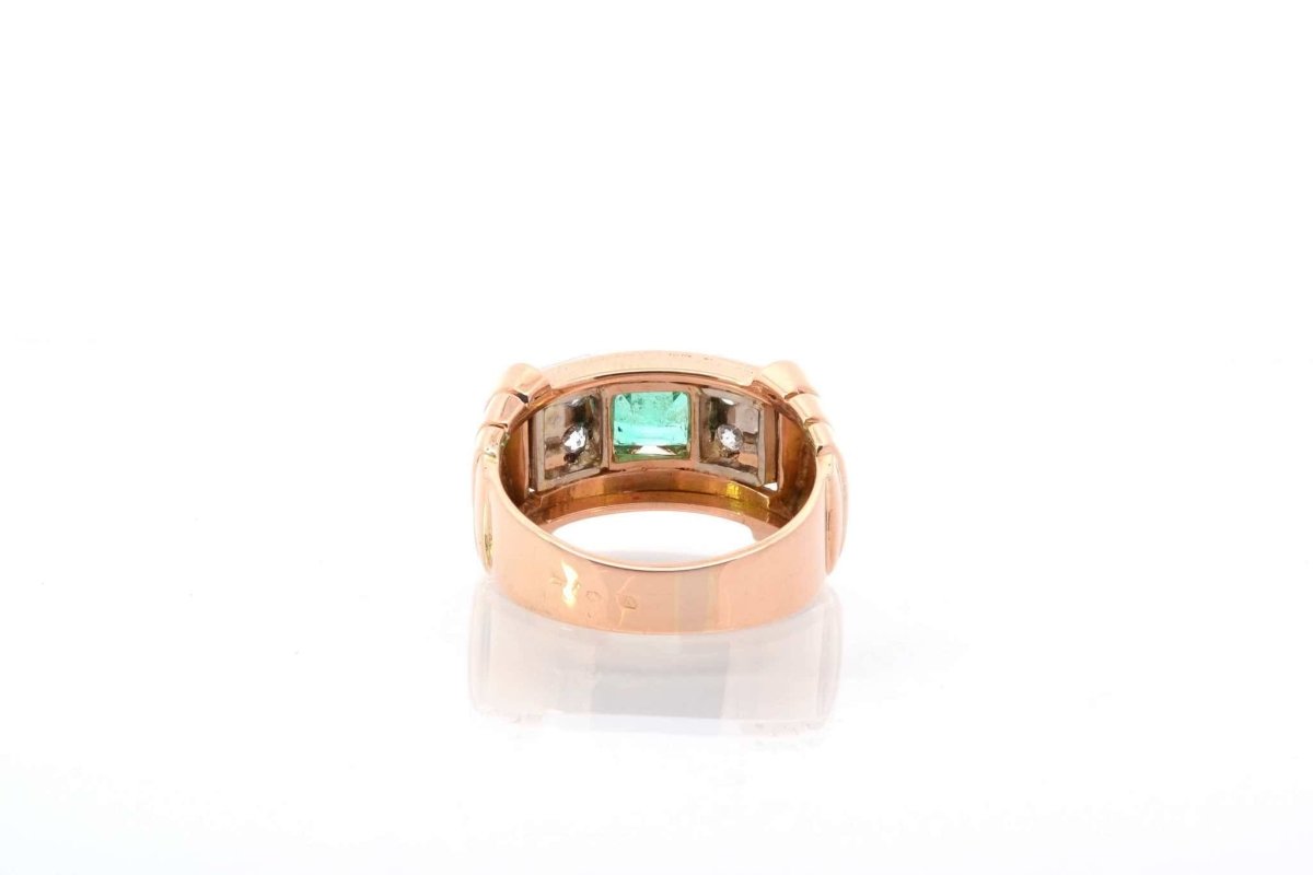 Bague vintage tank émeraude et diamants - Castafiore