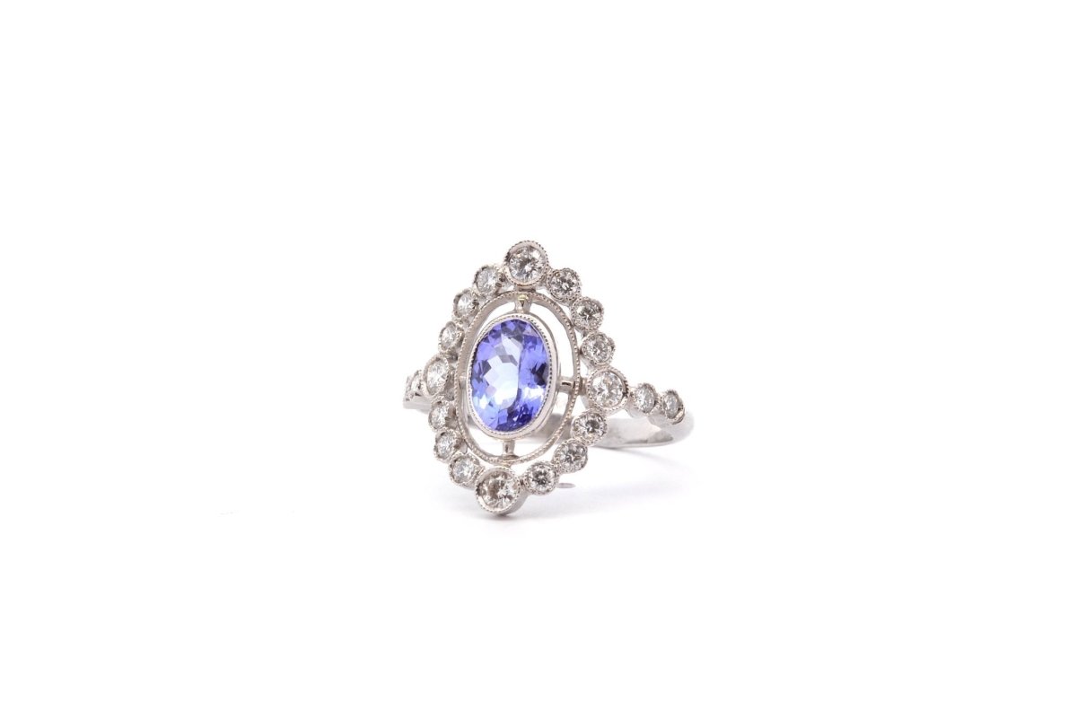 Bague vintage tanzanite et diamants en or - Castafiore