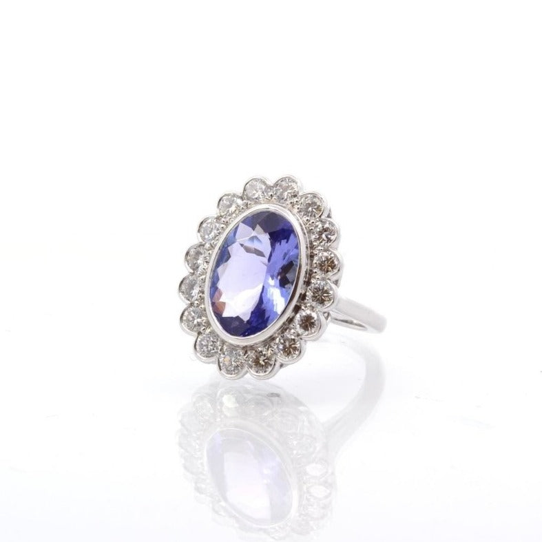 Bague vintage tanzanite et diamants en platine - Castafiore