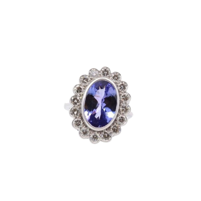 Bague vintage tanzanite et diamants en platine - Castafiore