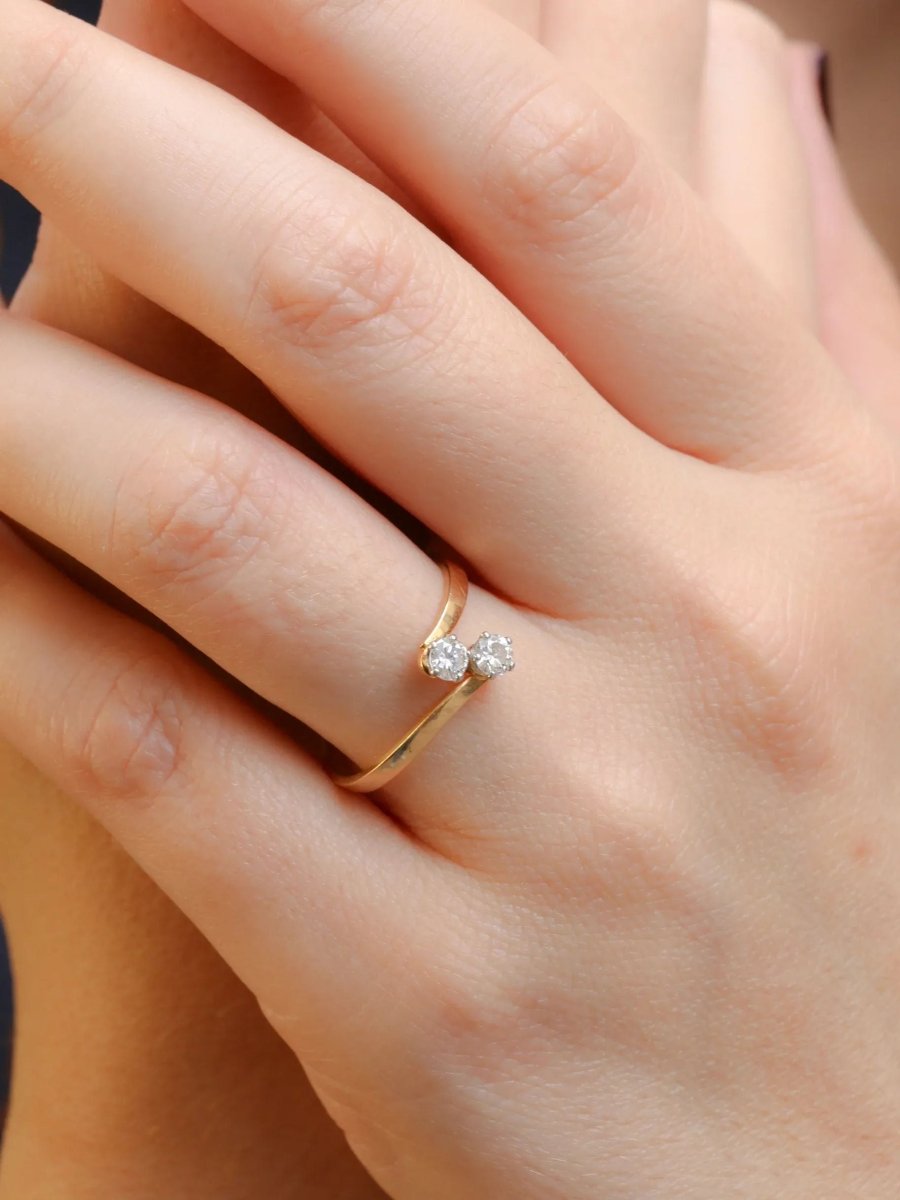 Bague vintage toi et moi en or jaune et diamants - Castafiore