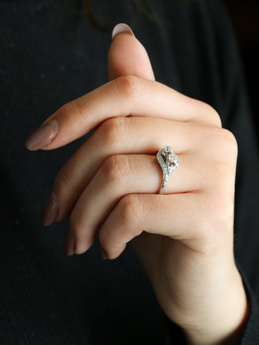 Bague vintage toi et moi or blanc diamants - Castafiore