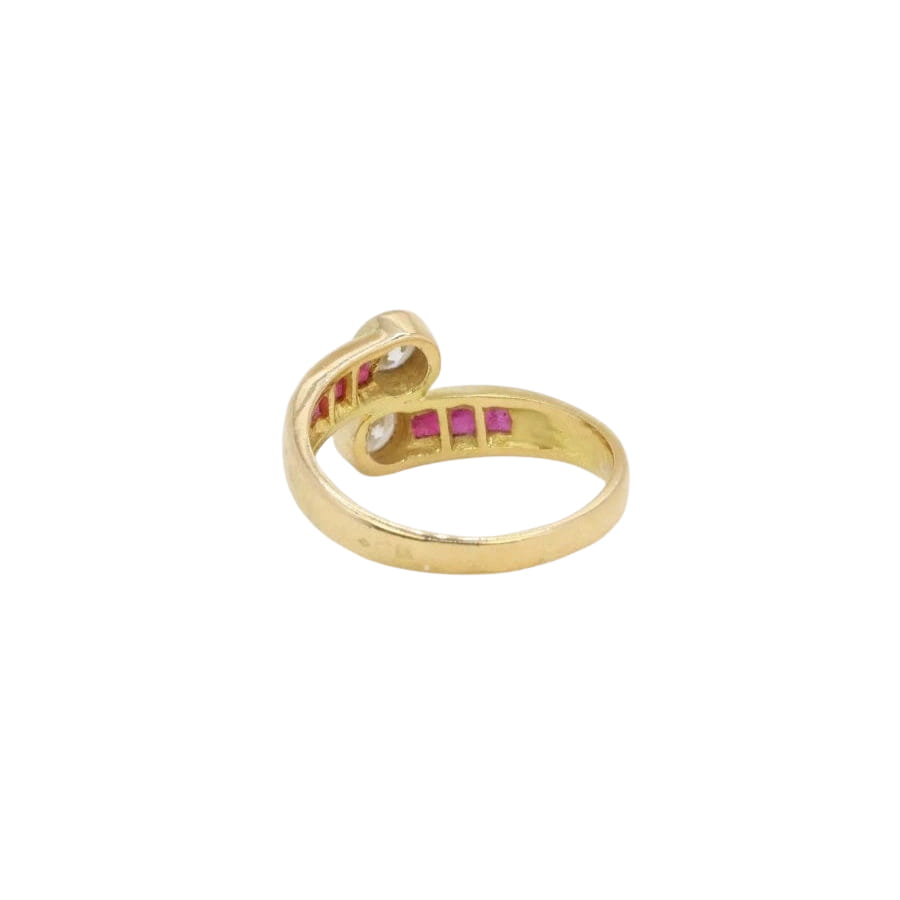 Bague vintage toi et moi or diamants rubis calibrés - Castafiore