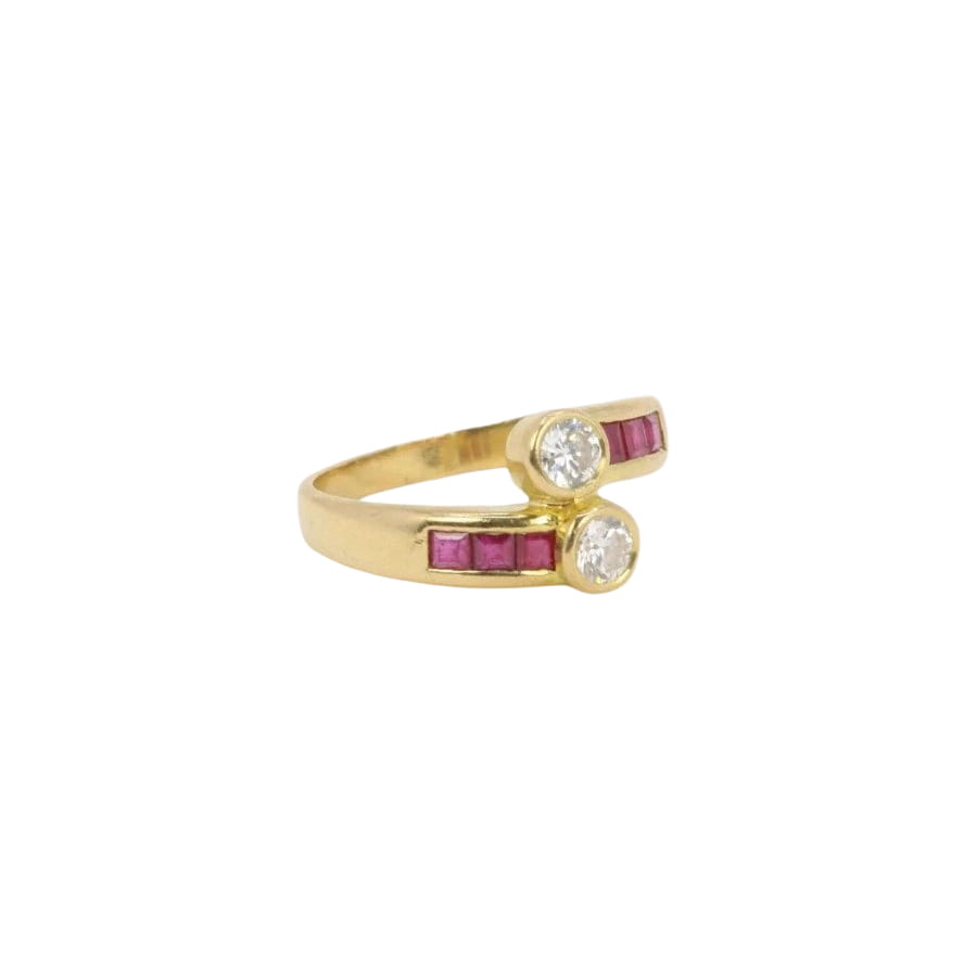 Bague vintage toi et moi or diamants rubis calibrés - Castafiore