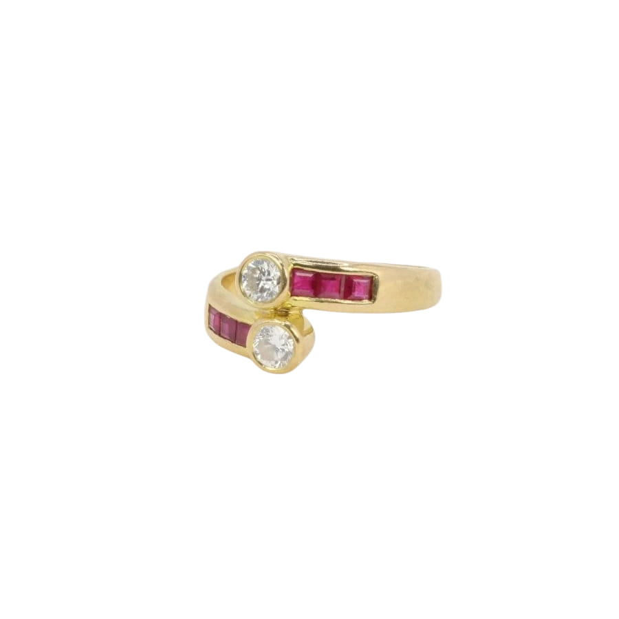 Bague vintage toi et moi or diamants rubis calibrés - Castafiore
