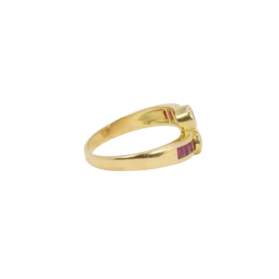 Bague vintage toi et moi or diamants rubis calibrés - Castafiore