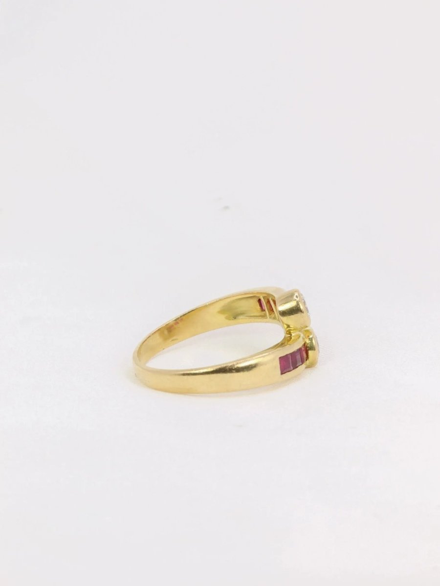 Bague vintage toi et moi or diamants rubis calibrés - Castafiore