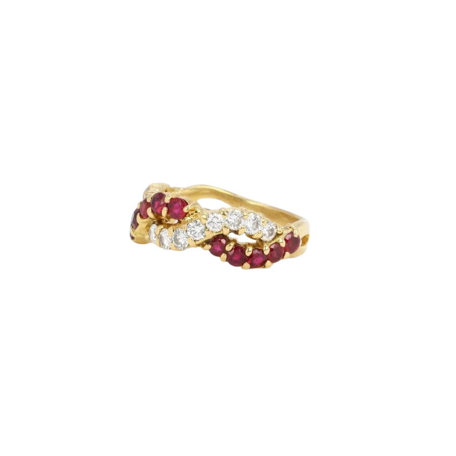 Bague vintage torsadée en or, diamants et rubis - Castafiore