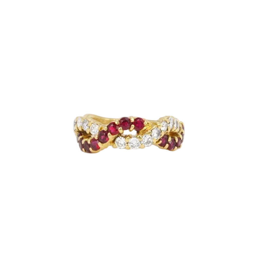 Bague vintage torsadée en or, diamants et rubis - Castafiore